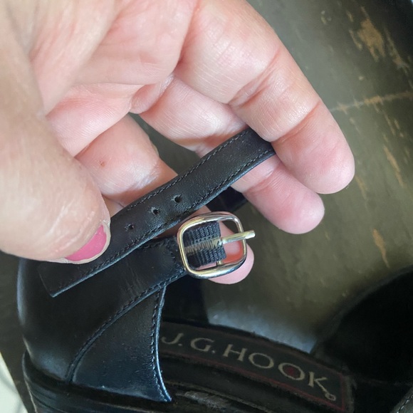 J G Hook Black leather Haley 6.5 block heels 
Adjustable buckles ankle straps - Picture 3 of 8